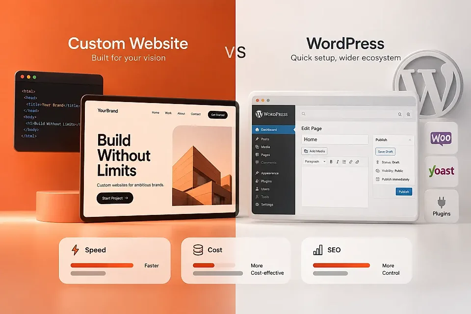 Custom website vs WordPress: speed, cost and SEO compared